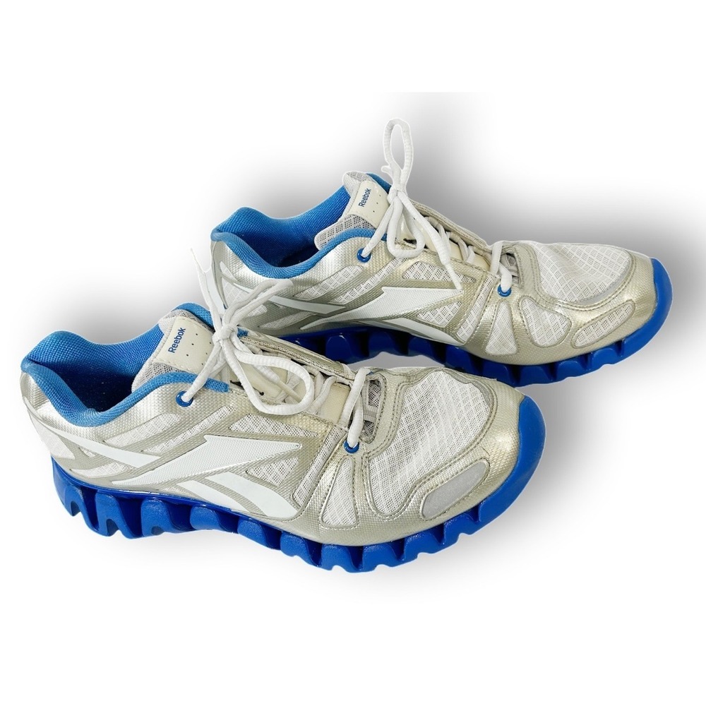 Reebok Men 13 Zigtech Running Retro Style Shoes Blue Silver Low Top Mesh Sneaker